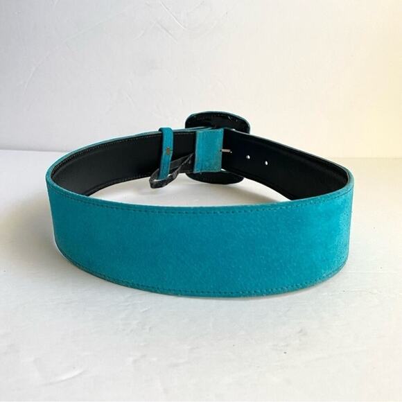 Vintage Statement Belt Jaeger Suede Turquoise Wide Leather Womens 28 XS Small - Picture 6 of 9